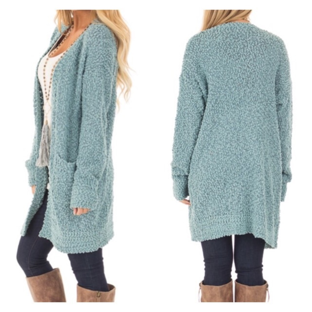 DUSTY BLUE OVERSIZED SOFT CARDIGAN WITH POCKETS - Picture 3 of 4